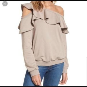 Lush Off Shoulder Ruffled Sweatshirt